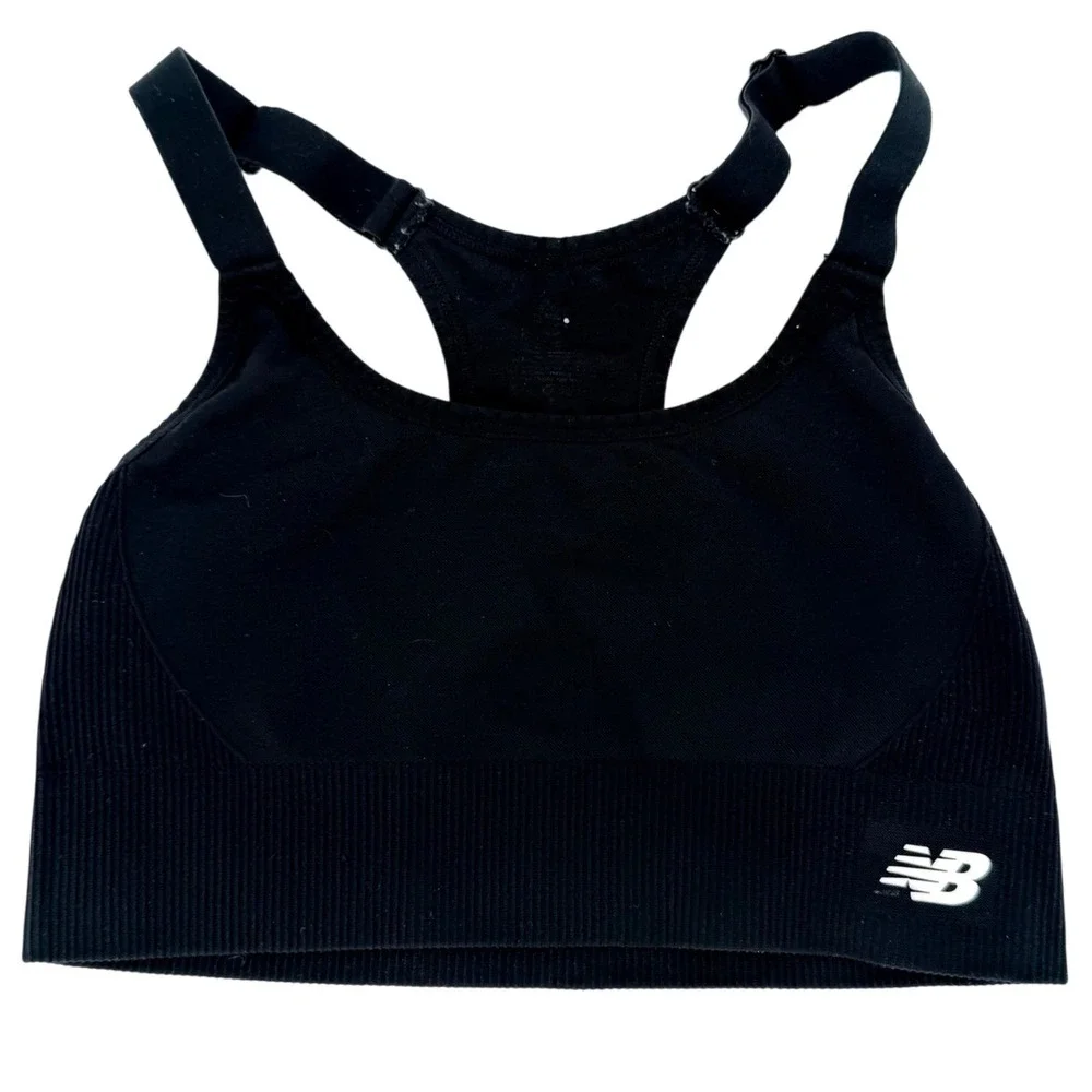 New Balance Womens‎ Black Seamless Racerback Medium Support Sport Bra Small